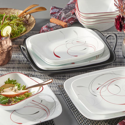Corelle Vitrelle 18-Piece Service for 6 Dinnerware Set, Triple Layer Glass, Chip Resistant, Lightweight Square Plates and Bowls, Splendor