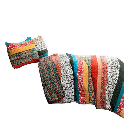 Lush Decor Quilt Reversible 3 Piece Bohemian Design Bedding Set, Cotton, Turquoise & Tangerine, Full/Queen