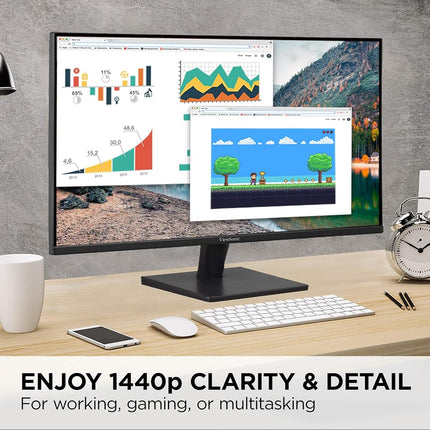 ViewSonic VA2715-2K-MHD 27-inch 2K WQHD Monitor with Frameless Design 2x HDMI, DisplayPort, Speakers, Eye Care for Work and Study at Home