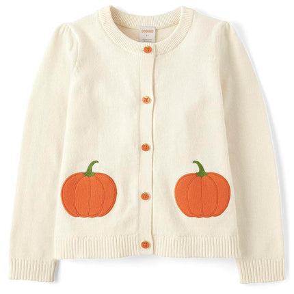 Gymboree Girls' and Toddler Long Sleeve Cardigan Button Up Sweater, Pumpkins, 12