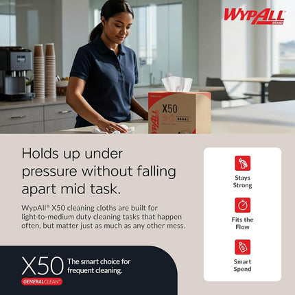 Wypall X50 Disposable Wipers (35015), Strong for Extended Use, Jumbo Roll, White, 1,100 Sheets / Roll