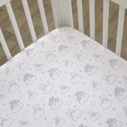 Disney Winnie The Pooh Hello Sunshine Grey & White Cloud Nursery Fitted Crib Sheet with Piglet & Tigger, Grey, White, 28x52 Inch (Pack of 1)