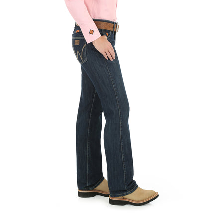Wrangler Women's Flame Resistant Western Midrise Boot Cut Jean, Rinse Wash, 15x34