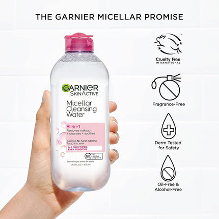 Garnier SkinActive Micellar Cleansing Water, For All Skin Types, 13.5 fl oz + Micellar Cleansing Water, For Waterproof Makeup, 3.4 fl oz