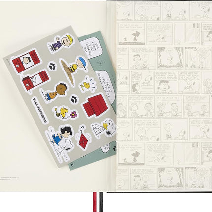 Moleskine Peanuts Lined Notebook, Snoopy Design Notebook With Hard Cover, Bookmark, and Themed Stickers, Format Large 13 x 21 cm