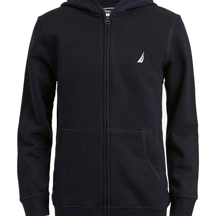 Nautica Boys' Zip Up Hoodie Sweatshirt, Signature Logo Design, Kangaroo Pockets, Made with Lightweight Fleece, Navy, 18-20