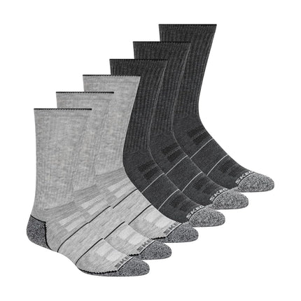 Skechers Men's 6 Pack Work Crew Socks, Grey Heathe