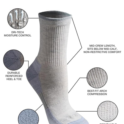 Dickies Women's Dri-tech Advanced Moisture Wicking Mid-Crew Socks, Available in M-l (6,12, Oatmeal Assorted (6 Pairs), Medium (Pack of 6)