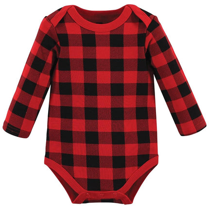 Hudson Baby unisex-baby Cotton Long-sleeve Bodysuits, Buffalo Plaid Family, 9-12 Months