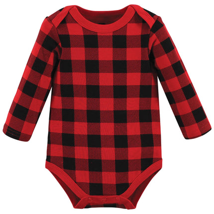 Hudson Baby unisex-baby Cotton Long-sleeve Bodysuits, Buffalo Plaid Family, 9-12 Months