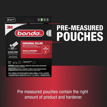 Bondo Body Repair Kit Ready Mix Pouches, Repairs One Large Hole Up to 3" with Patch, 1 Original Filler & Hardener, 1 Fiberglass Filler & Hardener, 1 Self-Adhesive Body Patch, 1 Spreader (BRKIT-2PK-ES)