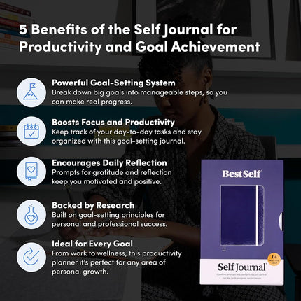 BestSelf Self Journal 13-Week Productivity Journal with Prompts, Undated Planner and Guided Journal for Women and Men, Grey Mist