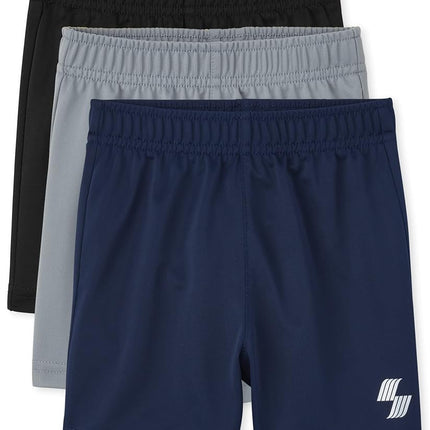 The Children's Place Baby Boys' and Toddler Athletic Basketball Shorts, Fin Gray/Black Ice/Tidal 3-Pack, 4T