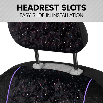 Dark Theme Fresh-Protect Sideless All Protection Unique Fun Graphic Design Seat Belt Side Airbag Armrest Compatible Protective Universal Auto Cars Front Seat Covers -2 Piece Stardust