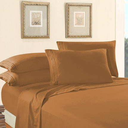 Elegant Comfort Luxury 1500 Premium Hotel Quality Microfiber 4-Piece Sheet Set - Wrinkle Resistant, All Around Elastic Fitted Sheet, Deep Pocket up to 16", California King, Light Brown