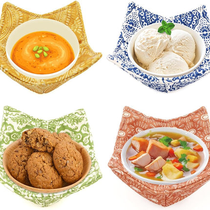 ROGITU Cotton Microwavable Bowl Cozy, Microwave-Safe Hot Bowl Holders, Soup Bowl Cozy Bowl Hot Pads (A)