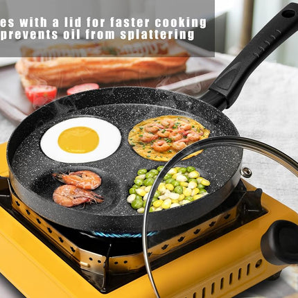 MyLifeUNIT Egg Frying Pan, 4-Cup Nonstick Fried Egg Pan, Aluminum Egg Cooker Pan with Lid and Spatula