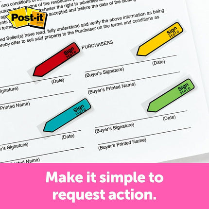 Post-it Message Flags, "Sign Here", 20/Dispenser, 4 Dispensers/Pack, 0.47 in Wide, Red (684-RDSH)