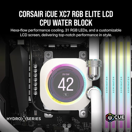 Corsair XC7 RGB ELITE LCD CPU Water Block - 480x480 IPS LCD Screen - 31 RGB LEDs - USB-C - Fits Intel® LGA 1700, AMD® AM5 and older - White
