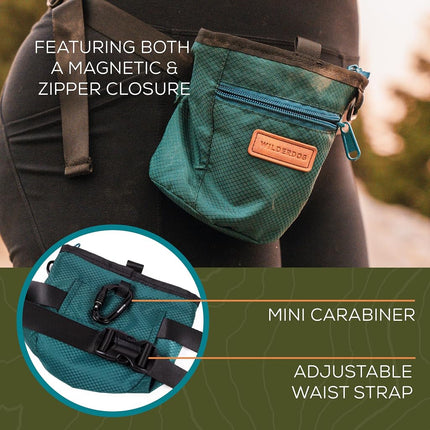 Wilderdog Dog Training Treat Pouch with Magnetic and Zipper Closure, Carabiner Attached, Adjustable Waist Strap - Magenta