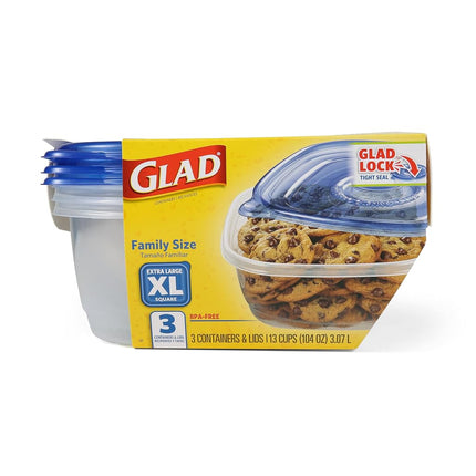 GladWare Family Size Food Storage Containers, XL | Large Square Food Storage, Containers Hold up to 104 Ounces of Food, Large Set 3 Count Food Containers | Plastic Food Container