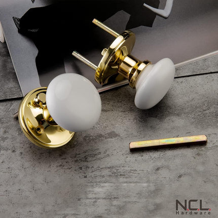 NCL White Door Knobs, Keyless Door Handles, Porcelain Door Levers, Interior Bath Door Knob