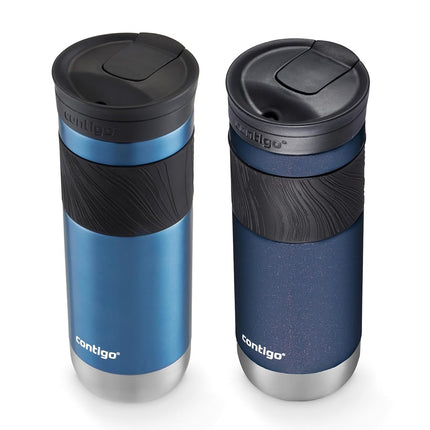 Contigo Byron Vacuum-Insulated Stainless Steel Travel Mug with Leak-Proof Lid, Reusable Coffee Cup or Water Bottle, BPA-Free, Keeps Drinks Hot or Cold for Hours, 20oz 2-Pack Blue Corn & Midnight Berry