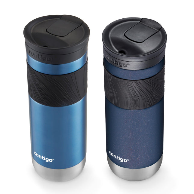 Contigo Byron Tasse de voyage isotherme en acier inoxydable avec couvercle étanche, tasse à café réutilisable ou bouteille d'eau, sans BPA, garde les boissons chaudes ou froides pendant des heures, 590 ml, lot de 2, bleu maïs et baies de minuit