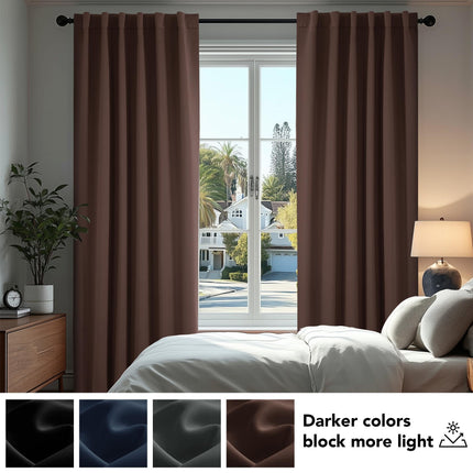 Deconovo Room Darkening Curtains - 52x72 Inch Back Tab and Rod Pocket Blackout Curtains, 2 Panels Panels, Chocolate Color, Thermal Insulated Curtains for Bedroom