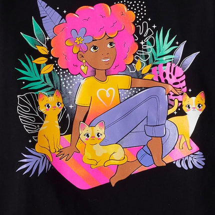The Children's Place, Lot de 2 T-shirts graphiques à manches courtes, Chat Fille/Fleur Fille, Taille M (7/8 ans)