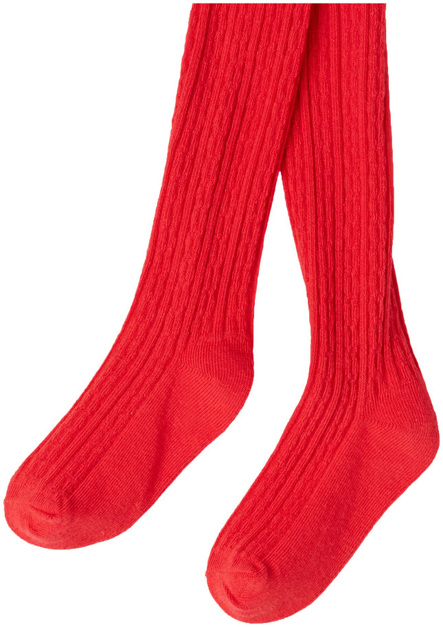 Hudson Baby Baby Girl Cotton Rich Tights, Red Navy Cableknit, 2-4T