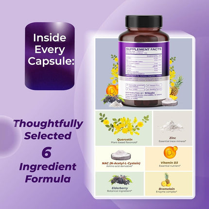 Premium Quercetin 98% High Purity 3970 mg with Bromelain, Zinc, Vitamin C, Vitamin D3 2000 IU, Elderberry - Cardiovascular Respiration Immune Support for Adult Kids - 90 Day Supply