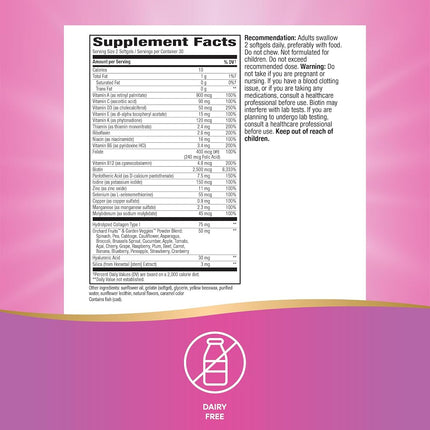 Nature's Way Alive!® Hair, Skin & Nails Multivitamin with Biotin (5,000mcg per serving and Collagen (75mg per serving), Fruit & Veggie Blend (50mg per serving), 60 Softgels