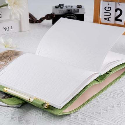 Ox Knight A5 Leather Planner Cover for Hobonichi Cousin, Stalogy, Midori, Leuchtturm1917, and More - with Pen Loop, Card Slots, Back Pocket, and Bookmarks (Green)