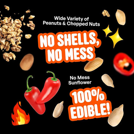 Cool Birds No Mess Sad Squirrels Hot Bird Seed – 10 lb. Spicy Shell-Free Blend with Peanuts, Sunflower Hearts & Chili Pepper Oil – No Waste, Squirrel-Resistant Bird Food for Outside Feeders