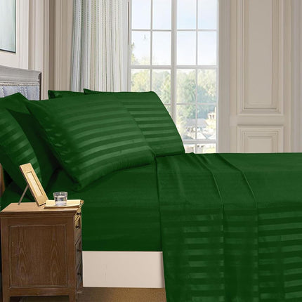 Elegant Comfort Softest and Coziest 4-Piece Sheet Set - 1500 Premium Hotel Quality Microfiber - Deep Pocket, Wrinkle Resistant 4-Piece Damask Stripe Bed Sheet Set, Twin XL, Hunter Green