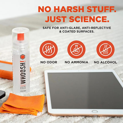 WHOOSH! Screen Cleaner Kit - Best for- Smartphones, iPads, Eyeglasses, Kindle, LED, LCD & TVs - Includes 3.4 Oz Bottle + 1 Premium Cloth