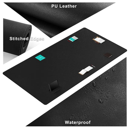 CENNBIE Leather Desk Mat, 200 x 100cm Extra Large Desk Pad Blotter Protector, Extended Non-Slip Table Pad, Waterproof PU Leather Desk Mat on top of desks Large for Office and Home (Black)