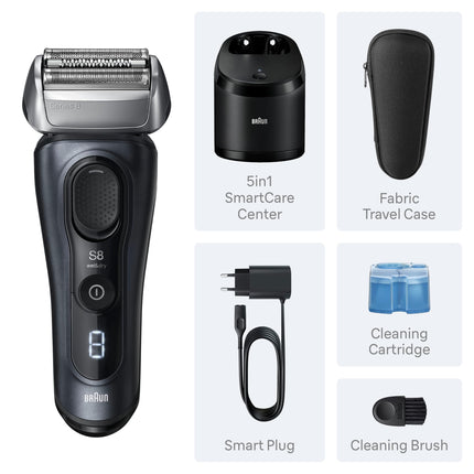 Braun Series 8 8560cc Electric Razor for Men, 4+1 Shaving Elements & Precision Long Hair Trimmer, 5in1 SmartCare Center, Close & Gentle Even on Dense Beards, Wet & Dry Electric Razor, 60min Runtime