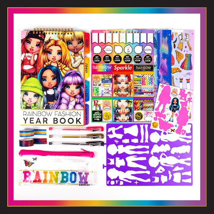 Rainbow High Rainbow Fashion Yearbook, libro de bocetos de diseño, colorea y crea looks elegantes, a partir de 6 años