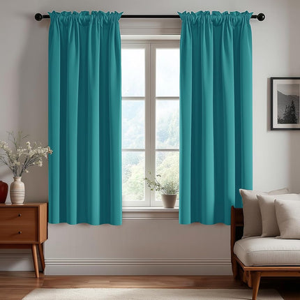 Deconovo Soild Rod Pocket Blackout Curtains, Turquoise, 42W x 54L