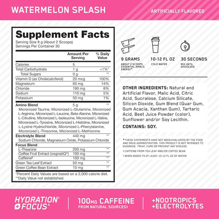 OPTIMUM NUTRITION Amino Energy + Electrolytes Powder, Watermelon Splash, 285g, 30 Servings