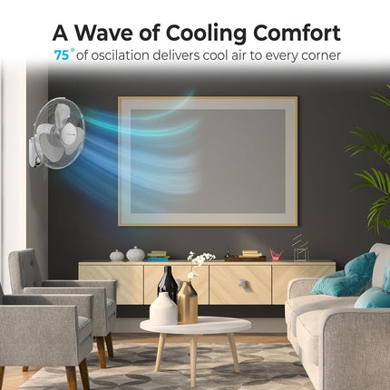 Ventilador de pared Comfort Zone de 16 pulgadas con control remoto, funcionamiento silencioso de 3 velocidades, temporizador, inclinación ajustable – Ideal para dormitorio, hogar, gimnasio y oficina