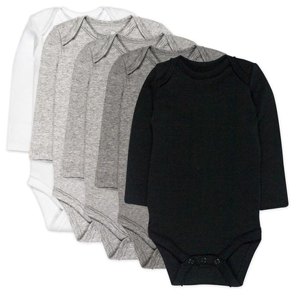 HonestBaby 5-Pack Organic Cotton Long Sleeve Bodysuits, Gray Ombre, Preemie, 5-pack Gray Ombre, Preemie