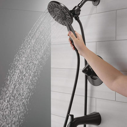 Delta Faucet Arvo 14 Series Single-Handle Tub and Shower Trim Kit, Shower Faucet with 4-Spray In2ition 2-in-1 Dual Hand Held Shower Head with Hose, Matte Black 144840-BL-I (Valve Included)