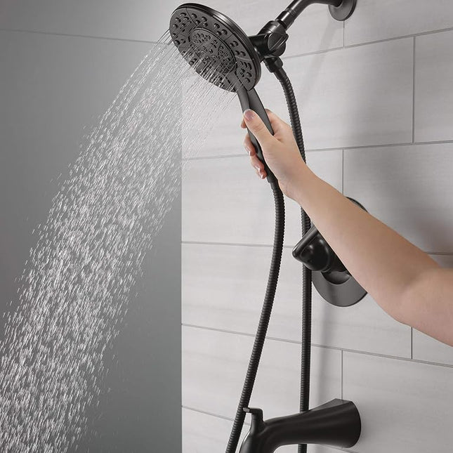 Delta Faucet Arvo 14 Series Single-Handle Tub and Shower Trim Kit, Shower Faucet with 4-Spray In2ition 2-in-1 Dual Hand Held Shower Head with Hose, Matte Black 144840-BL-I (Valve Included)