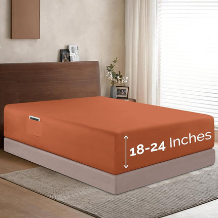 Elegant Comfort 1500 Premium Hotel Quality 18-24 Inches Deep - Extra Deep Pocket Single Fitted Sheet for High Mattress, Luxury and Softest, Smart Pocket - Wrinkle Free, California King, Coral