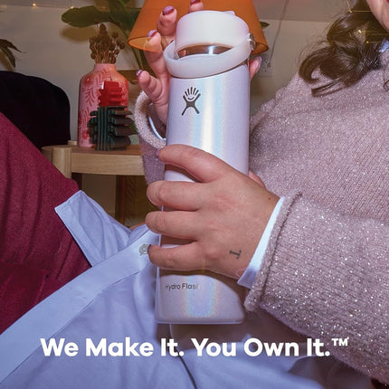 Hydro Flask Water Bottle - Insulated Stainless Steel - Wide Mouth Flex Straw Lid, Non-Spill, Leakproof and Refillable in 32 Oz Glimmer Cream