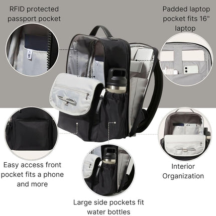 Baggallini Women's Tribeca Expandable Laptop Backpack, Black Twill