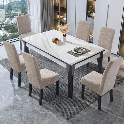 Genina 100% Waterproof Dining Chair Covers, Stretch Jacquard Chair Covers for Kitchen Parsons Chairs, Washable Chair Protectors for Dining Room Set of 4, Leaves-Warm Gray